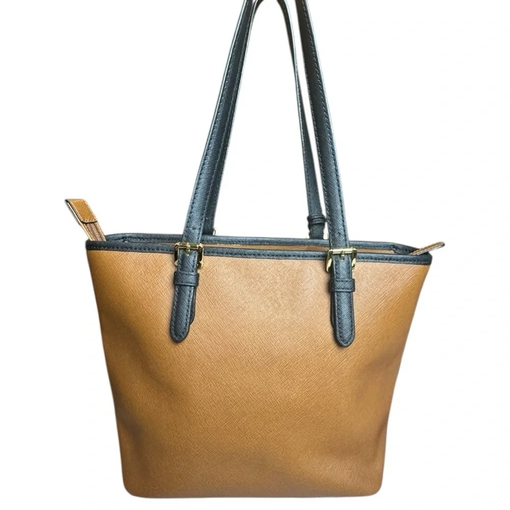 Michael Kors Jet Set Medium Saffiano Leather Colorblock Tote Bag Brown & Black
